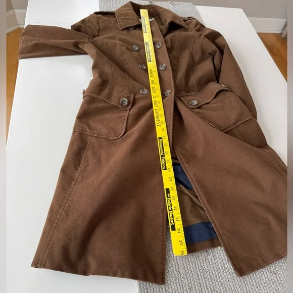 BODEN Brown Flannel Overcoat Trenchcoat Jacket Striped Flannel Lining Size 6 - Picture 11 of 13